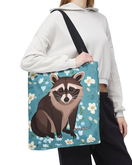 Young Raccoon w Flowers Tote Bag with Cotton Handles For Everyday Use, 3 Sizes