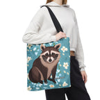 Young Raccoon w Flowers Tote Bag with Cotton Handles For Everyday Use, 3 Sizes