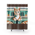 Sable Shower Curtain with Art Deco Tabby Cat - 71" x 74"