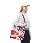 Red White & Blue Flowers Tote Bag with Cotton Handles For Everyday Use, 3 Sizes
