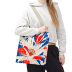 Red White & Blue Flowers Tote Bag with Cotton Handles For Everyday Use, 3 Sizes