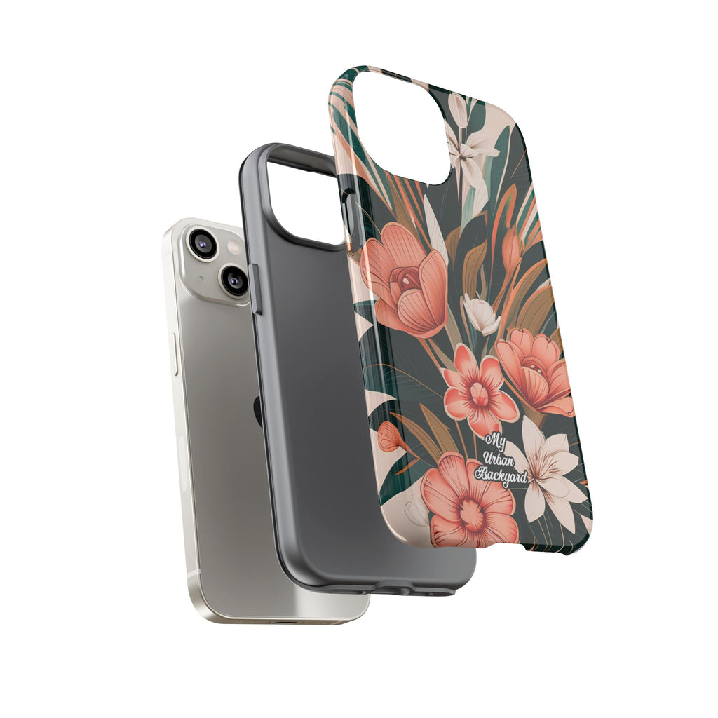 Peach Art Deco Flowers, Cell Phone Case - Apple, Samsung, Google Pixel