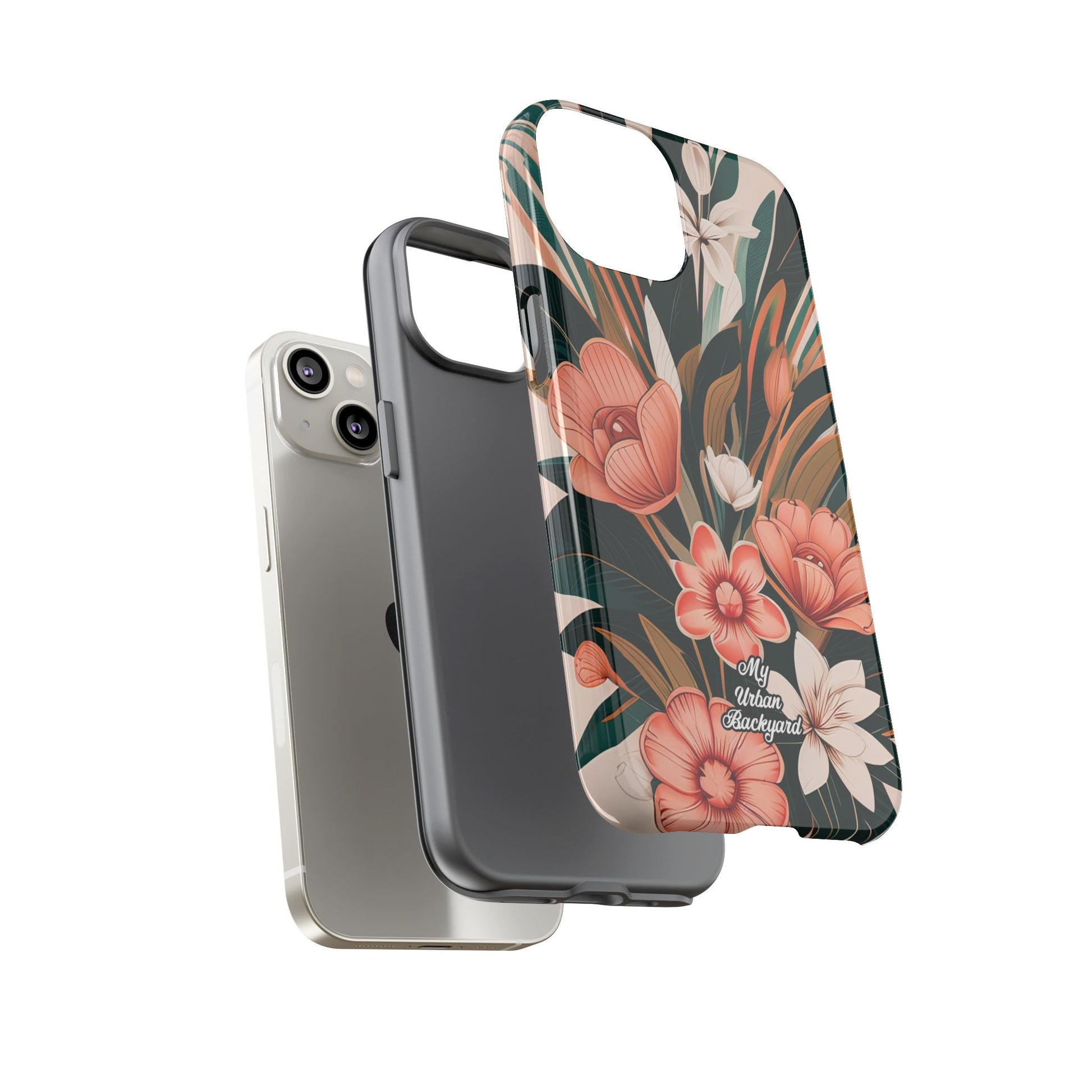 Peach Art Deco Flowers, Cell Phone Case - Apple, Samsung, Google Pixel