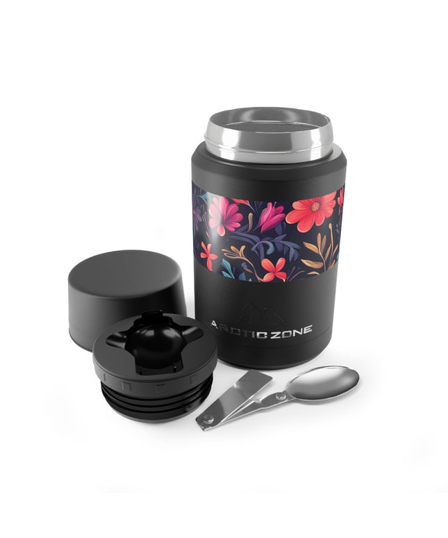 Night Blooming Wildflowers, Reusable Insulated Food Storage Container with Spoon – 16.9oz