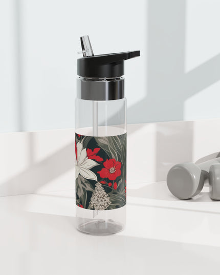 Red & White Flowers, 20oz Sport Water Bottle, BPA-Free, Tritan™ plastic