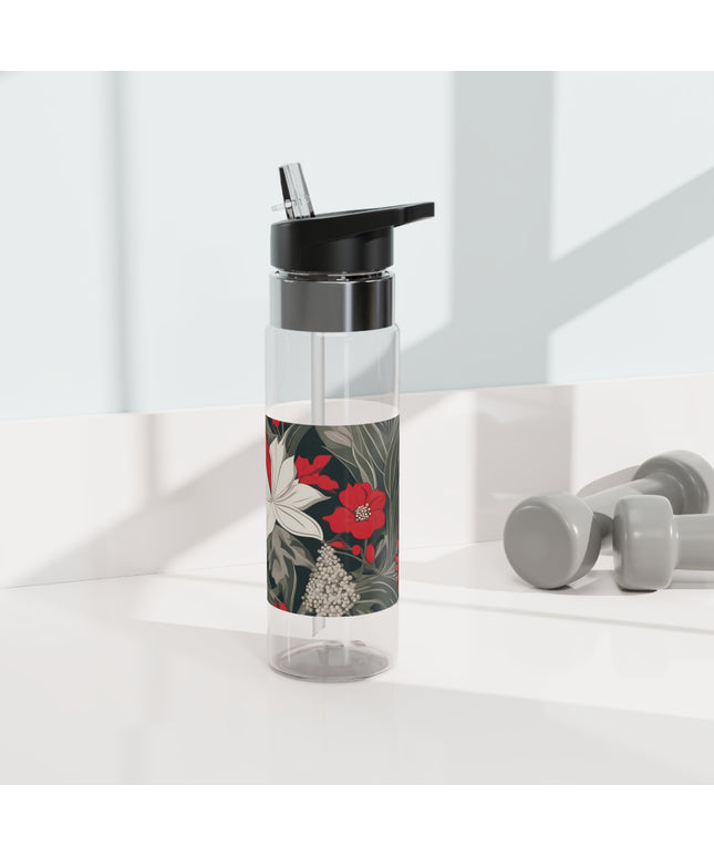 Red & White Flowers, 20oz Sport Water Bottle, BPA-Free, Tritan™ plastic