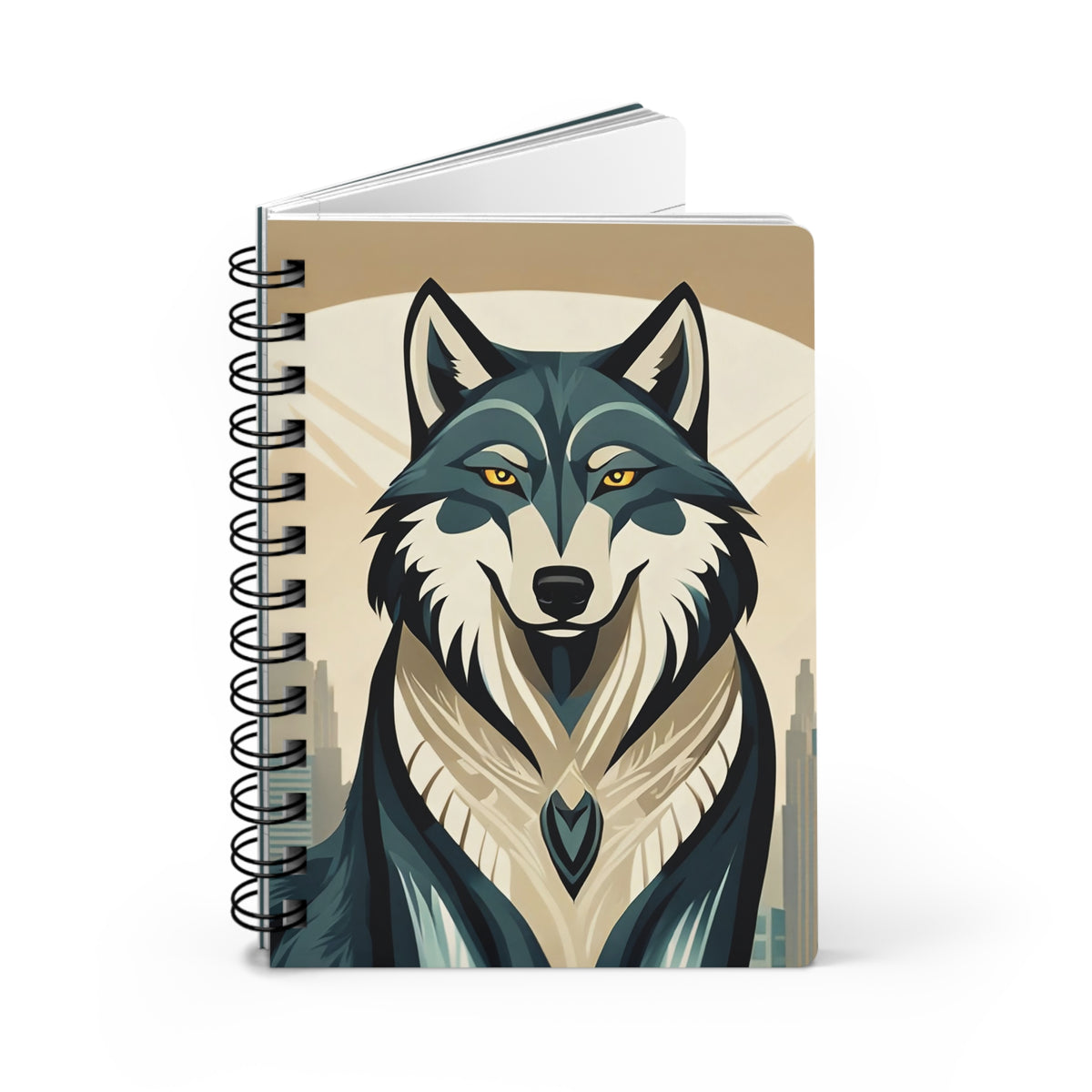 Art Deco Wolf Lined Spiral Journal
