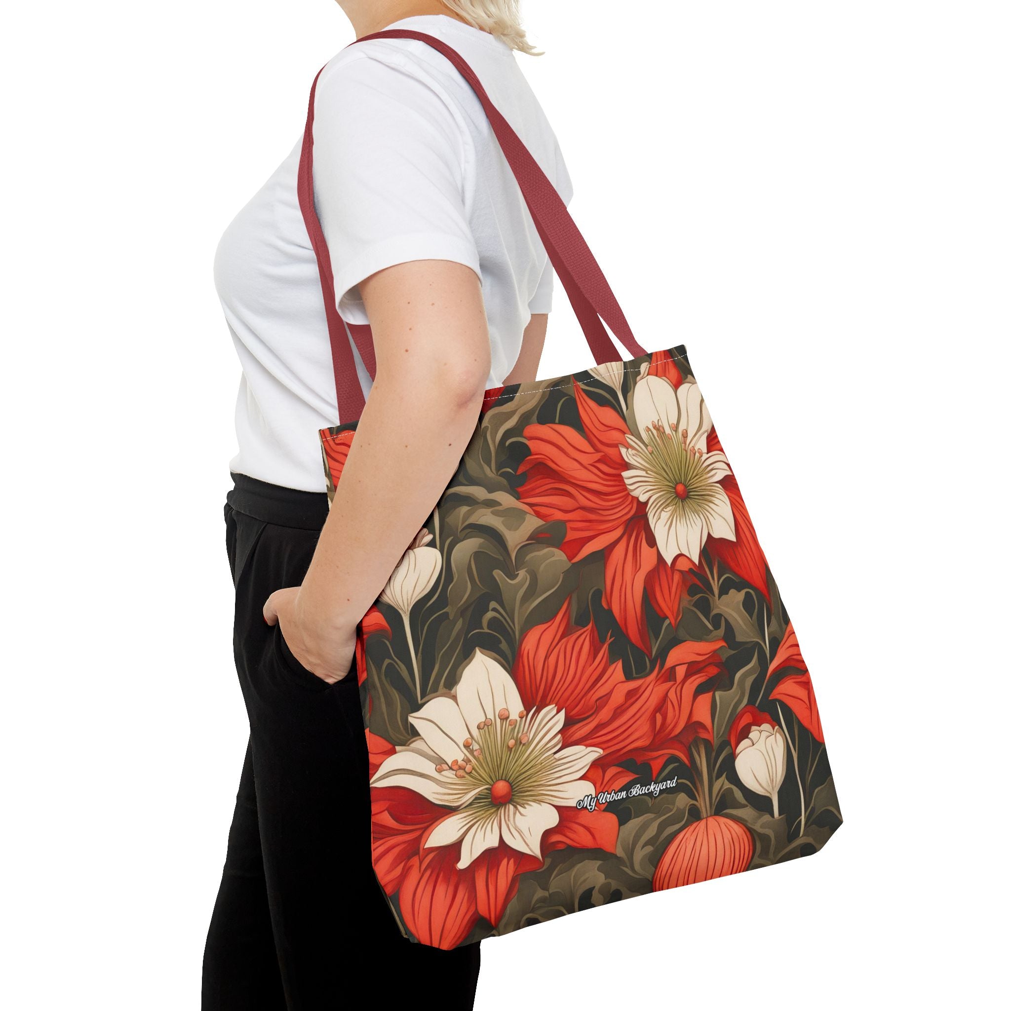 Holiday Flowers Tote Bag with Cotton Handles For Everyday Use, 3 Sizes