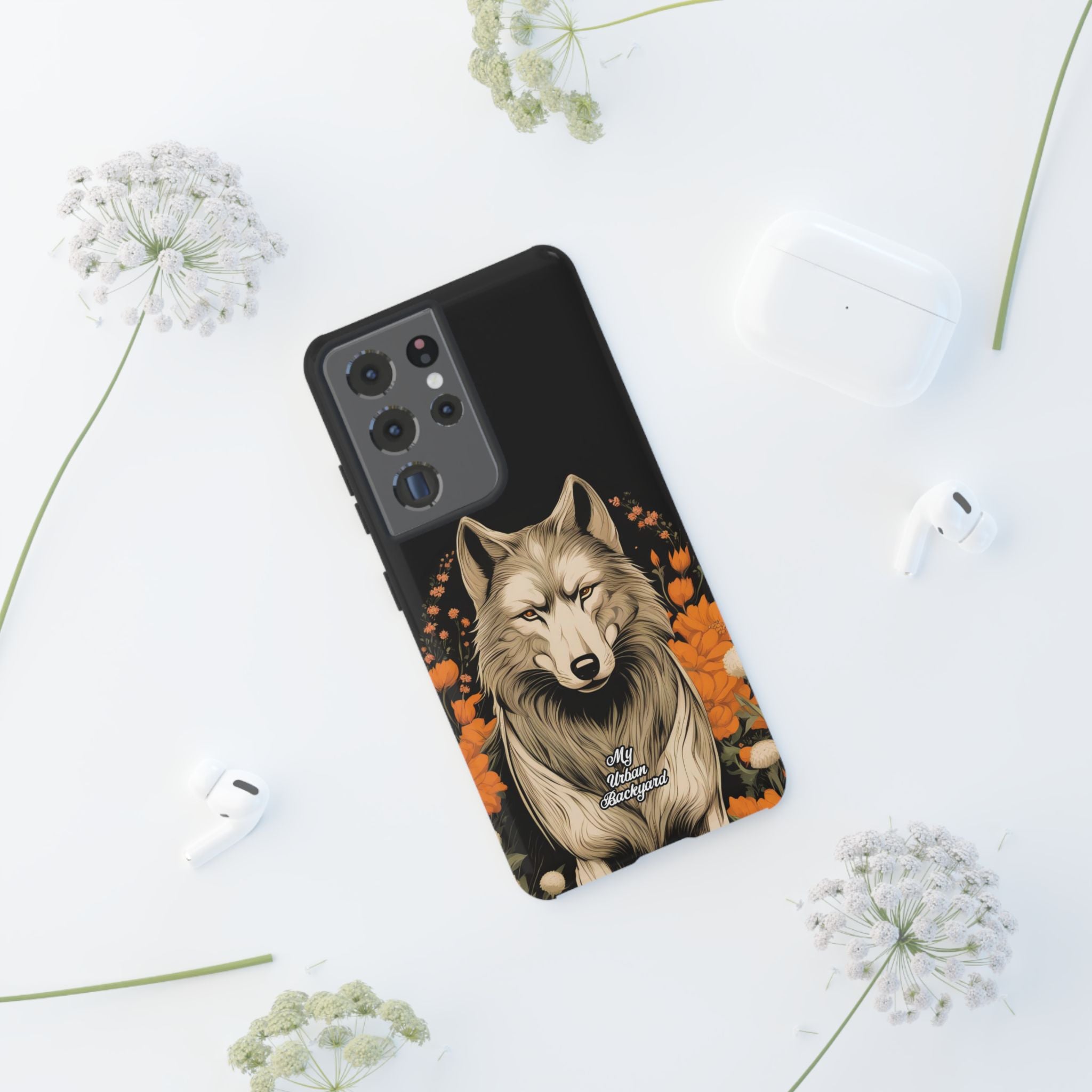 Wolf with Flowers, Animal Cell Phone Case - Apple, Samsung, Google Pixel