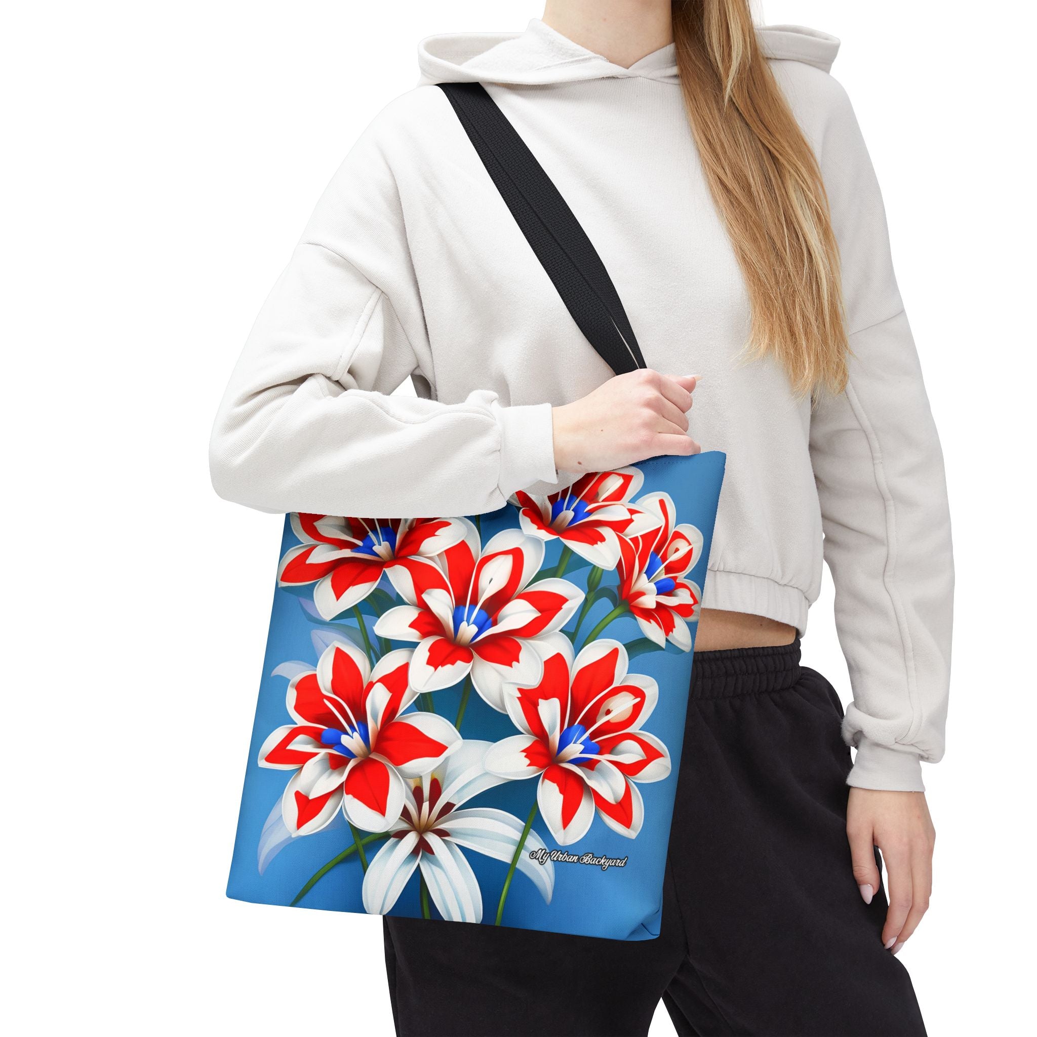 Bouquet of Red White and Blue Flowers Tote Bag with Cotton Handles For Everyday Use, 3 Sizes