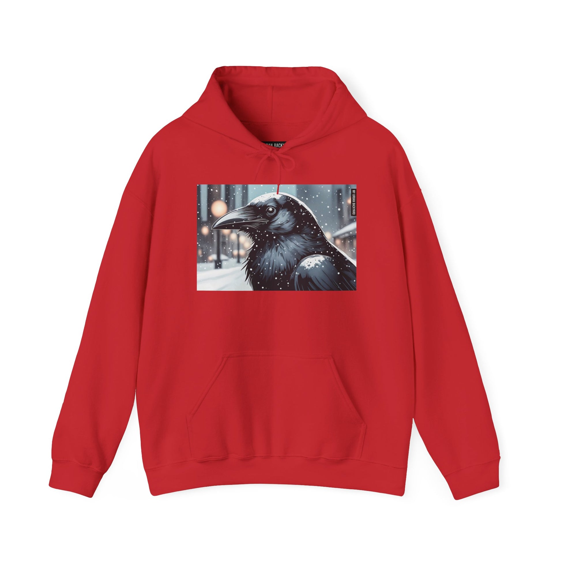Urban Crow In Falling Snow Hoodie — Comfy Winter Graphic Hoodie