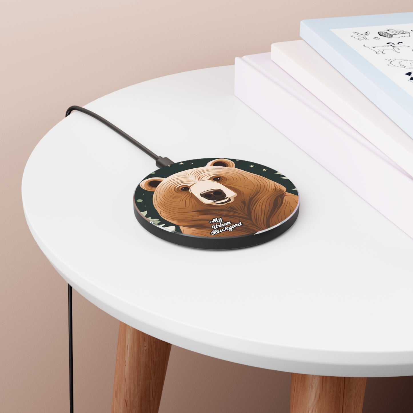 Art Deco Bear, 10W Wireless Charger for iPhone, Android, Earbuds