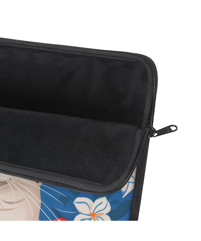 Cat with White & Red Flowers, Laptop Carrying Case, Top Loading Sleeve for School or Work