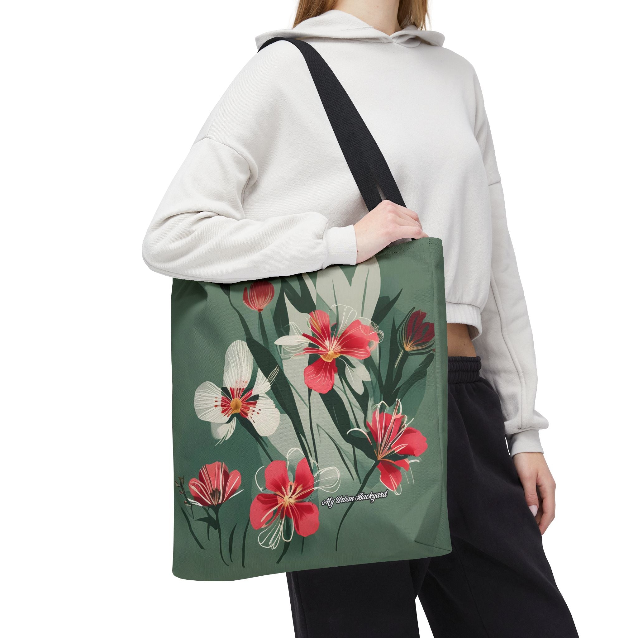 White and Red Wildflowers Tote Bag with Cotton Handles For Everyday Use, 3 Sizes
