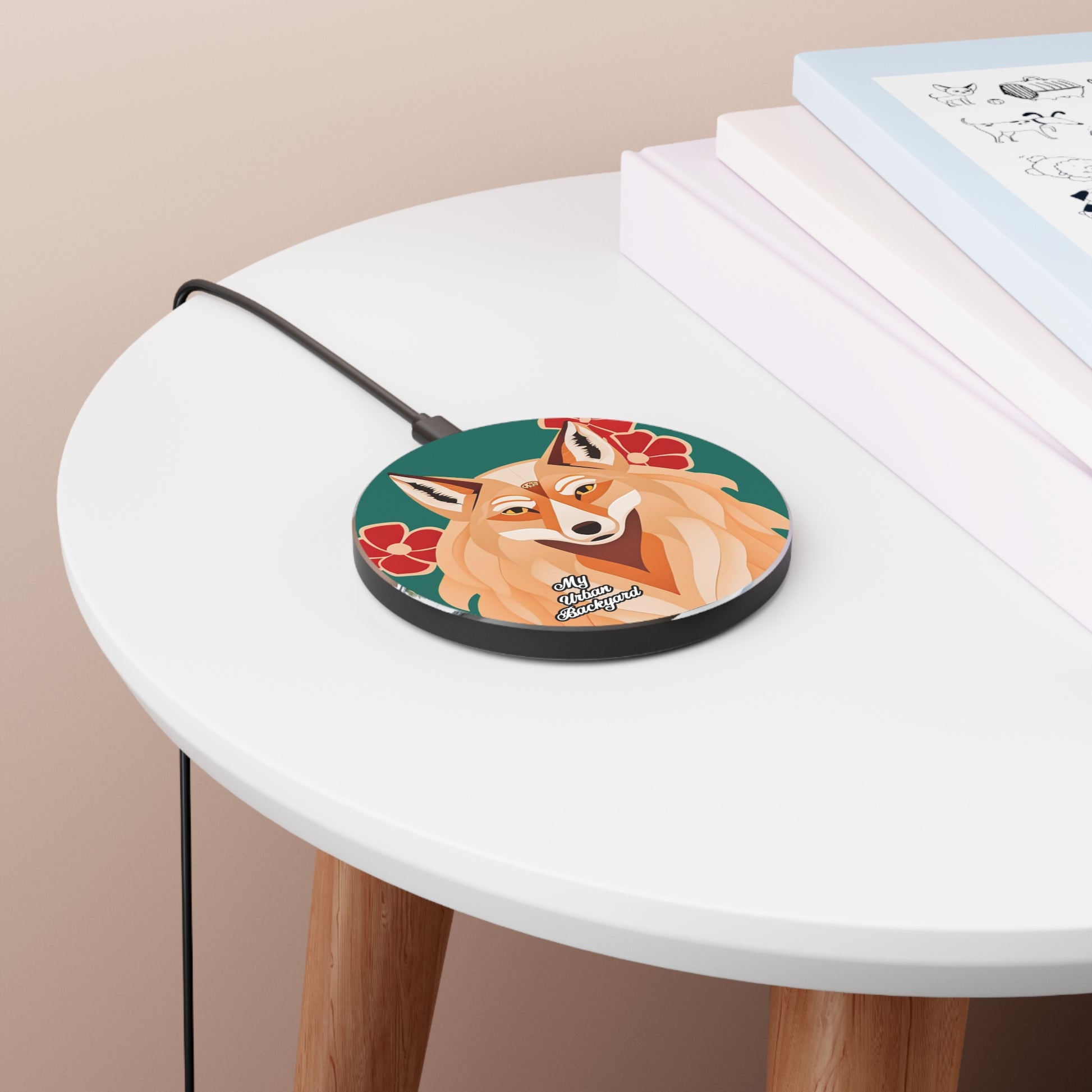 Art Deco Coyote, 10W Wireless Charger for iPhone, Android, Earbuds