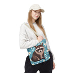 Young Raccoon w Flowers Tote Bag with Cotton Handles For Everyday Use, 3 Sizes