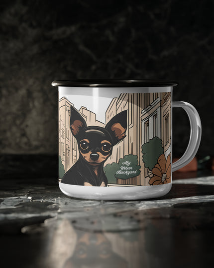 Ricky Barkley, Dog Enamel Camping Mug for Coffee, Tea, Cocoa, or Cereal - 12oz