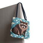 Young Raccoon w Flowers Tote Bag with Cotton Handles For Everyday Use, 3 Sizes
