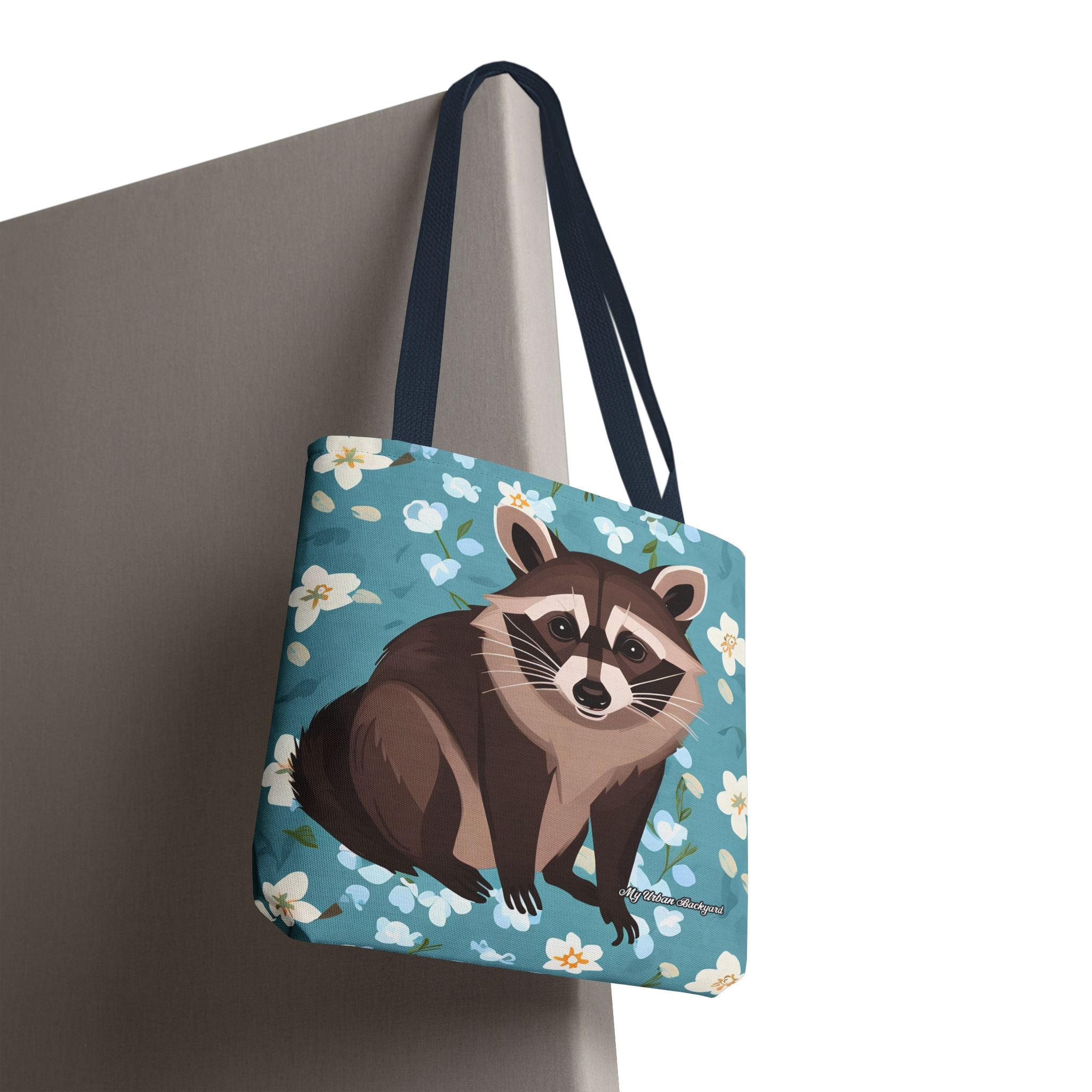 Young Raccoon w Flowers Tote Bag with Cotton Handles For Everyday Use, 3 Sizes