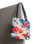 Red White & Blue Flowers Tote Bag with Cotton Handles For Everyday Use, 3 Sizes
