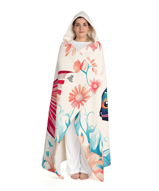 Colorful Fish with Flowers, Cozy Hooded Sherpa Fleece Blanket