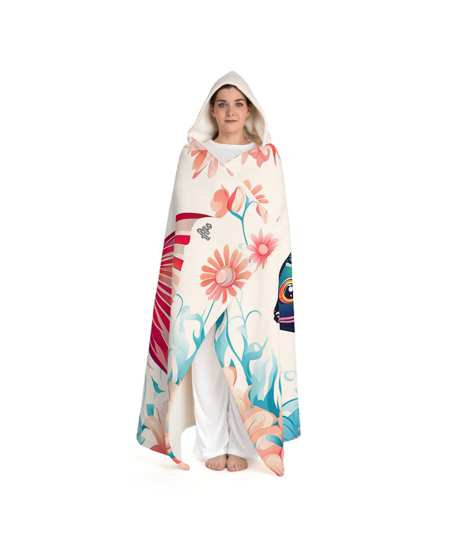 Colorful Fish with Flowers, Cozy Hooded Sherpa Fleece Blanket