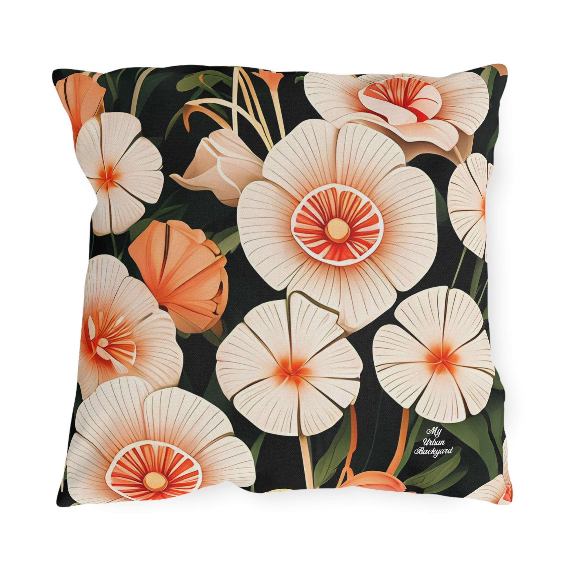 Art Deco Flowers, Terracotta accent color, Throw Pillow, Indoor/Outdoor Decor for Home or Office