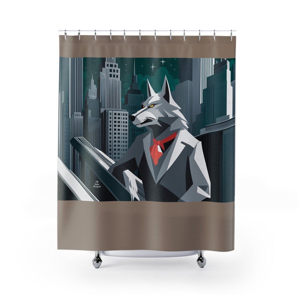 Cinderhowl, Wolf Shower Curtain, Taupe accent color - 71" x 74"