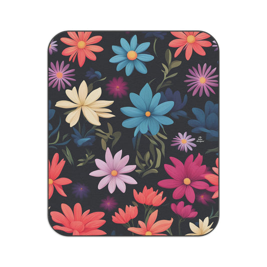 Outdoor Picnic Blanket with Soft Fleece Top and Water-Resistant Bottom - Night Blooming Flowers