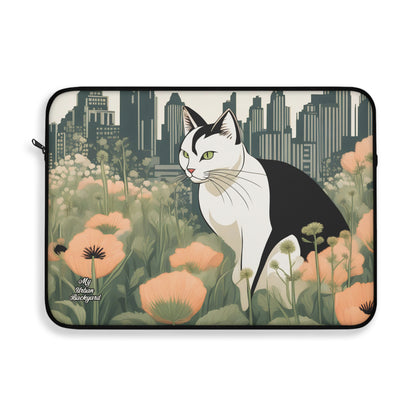 City Cat with Flowers, Laptop Carrying Case, Top Loading Sleeve for School or Work