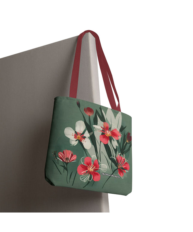 White and Red Wildflowers Tote Bag with Cotton Handles For Everyday Use, 3 Sizes