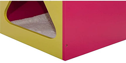 Elegant Home Fashions Cat Cuddle Box Pet House with Paw Design Mellow Green and Fuchsia Finish, PET-986