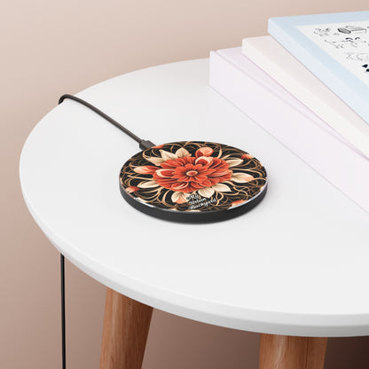 Red Flower, 10W Wireless Charger for iPhone, Android, Earbuds