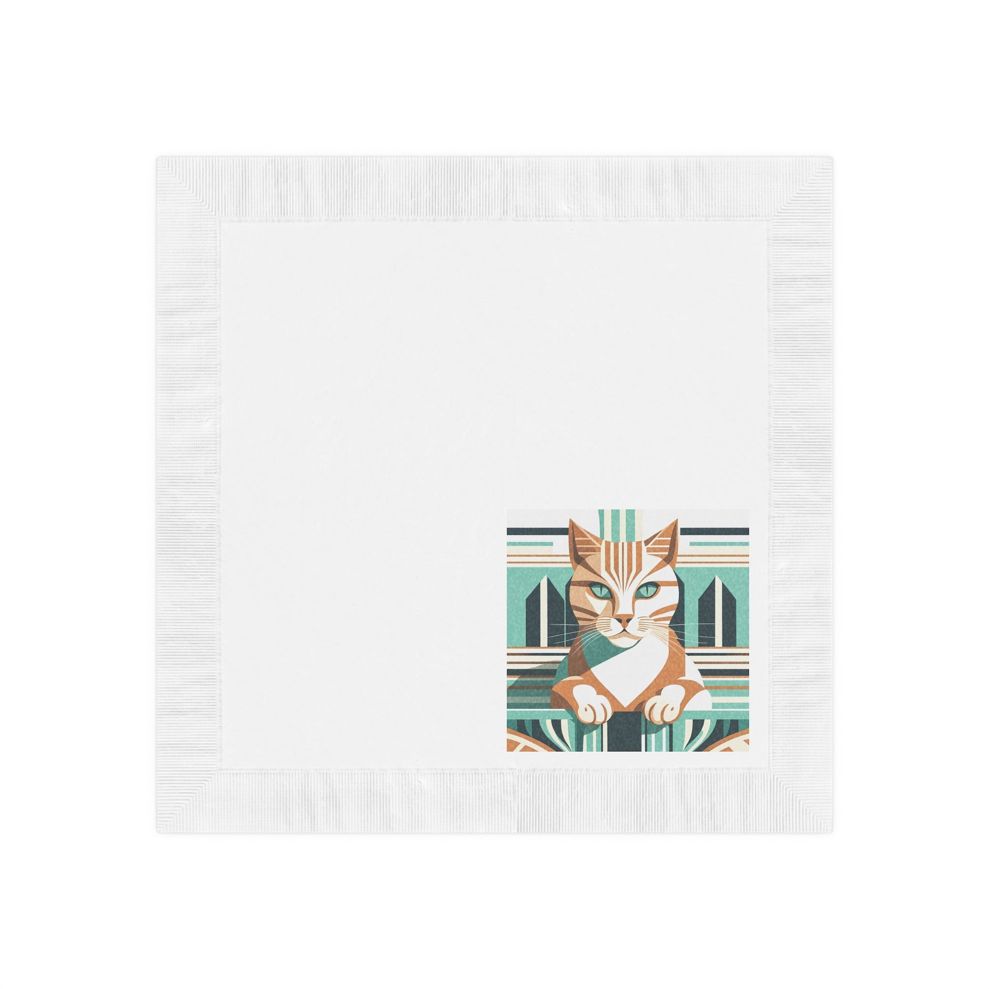 Art Deco Tabby Cat Cocktail Napkins - Retro Geometric Cat Design, 2 sizes, Pack of 50 or 100