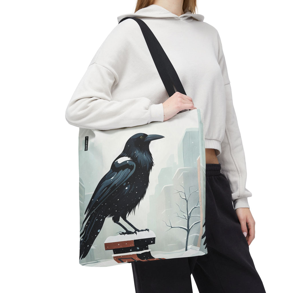 Winter Crow Tote Bag with Cotton Handles For Everyday Use, 3 Sizes