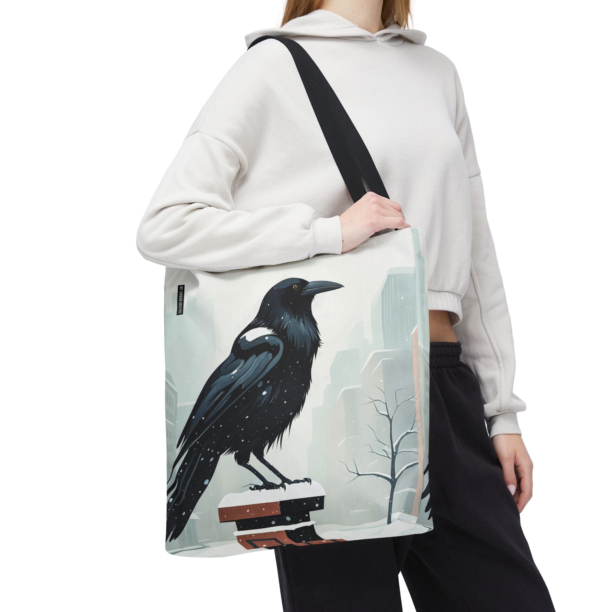 Winter Crow Tote Bag with Cotton Handles For Everyday Use, 3 Sizes