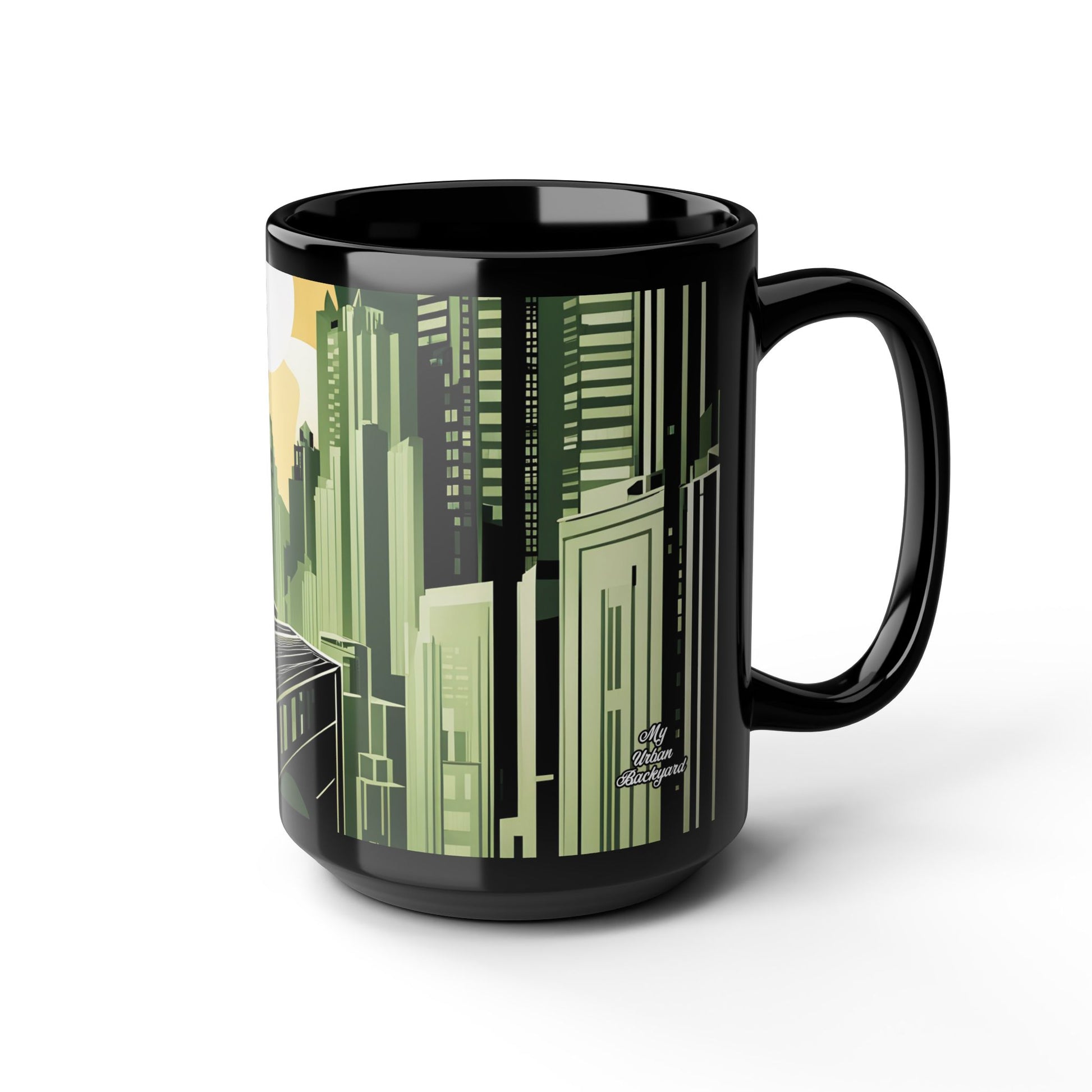 Art Deco Coyote Mug, Unique 11oz/15oz Black Coffee Cup, Retro Home Decor, Gift for Animal Lovers, Vintage Style, Perfect for Any Occasion