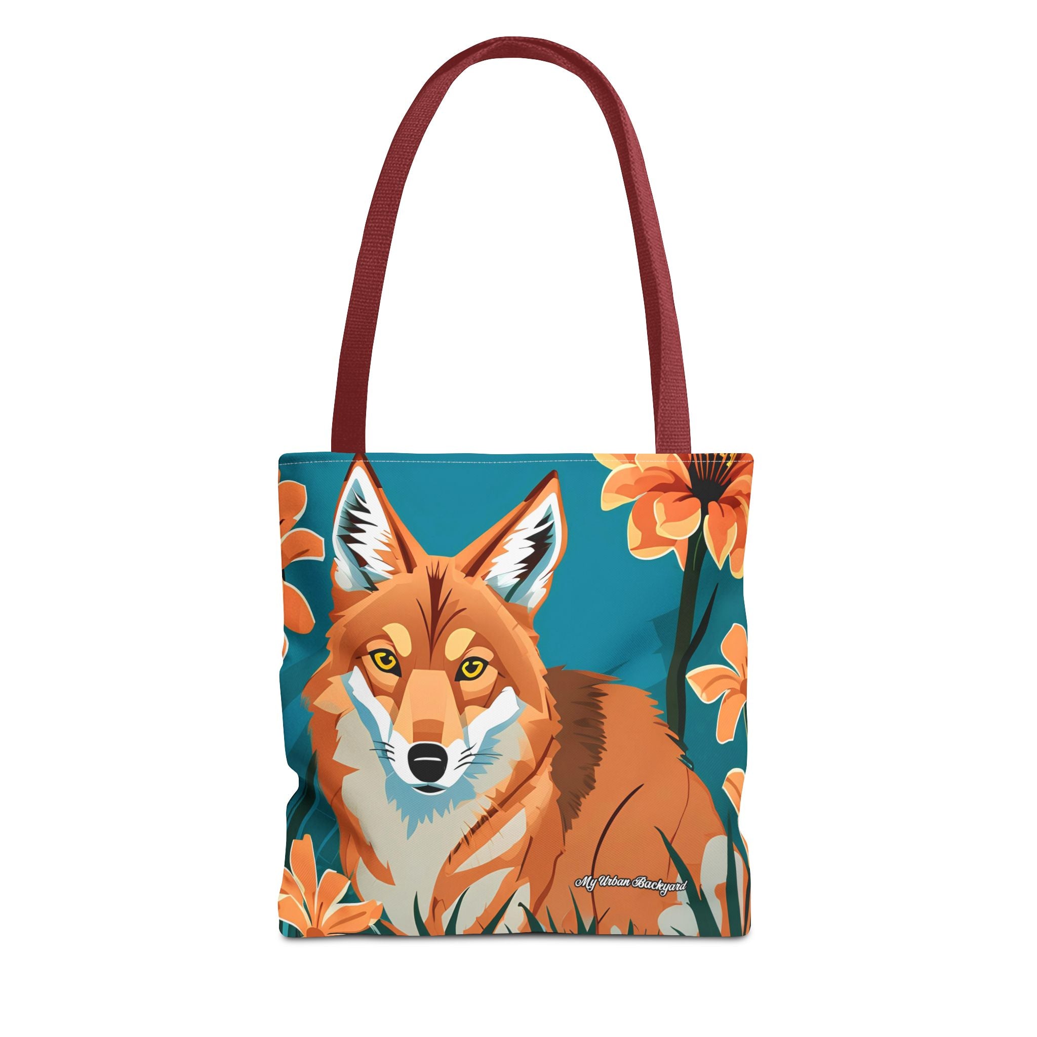 Coyote with Flowers Tote Bag with Cotton Handles For Everyday Use, 3 Sizes