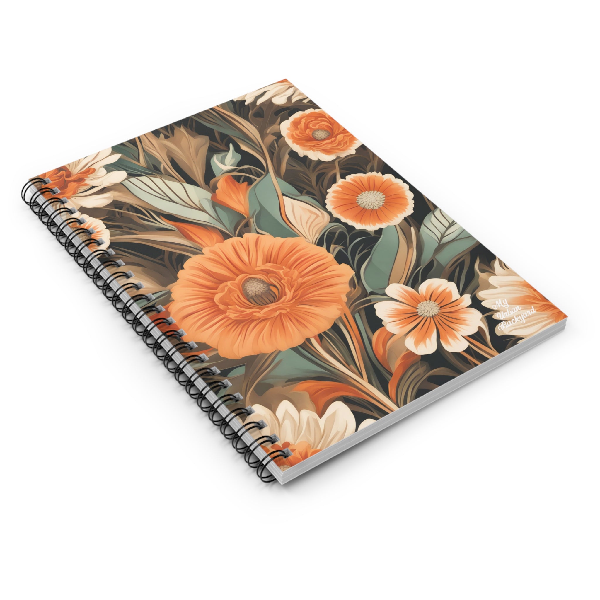 Orange Flowers, Spiral Notebook Writing Journal - 118 Ruled Pages