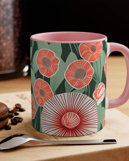 Ceramic Mug for Coffee, Tea, Hot Cocoa. Home/Office, Art Deco Flowers