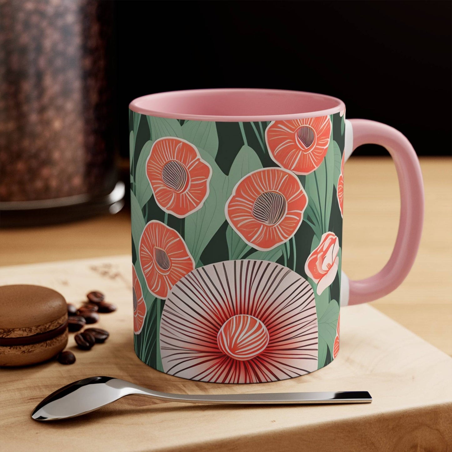 Ceramic Mug for Coffee, Tea, Hot Cocoa. Home/Office, Art Deco Flowers