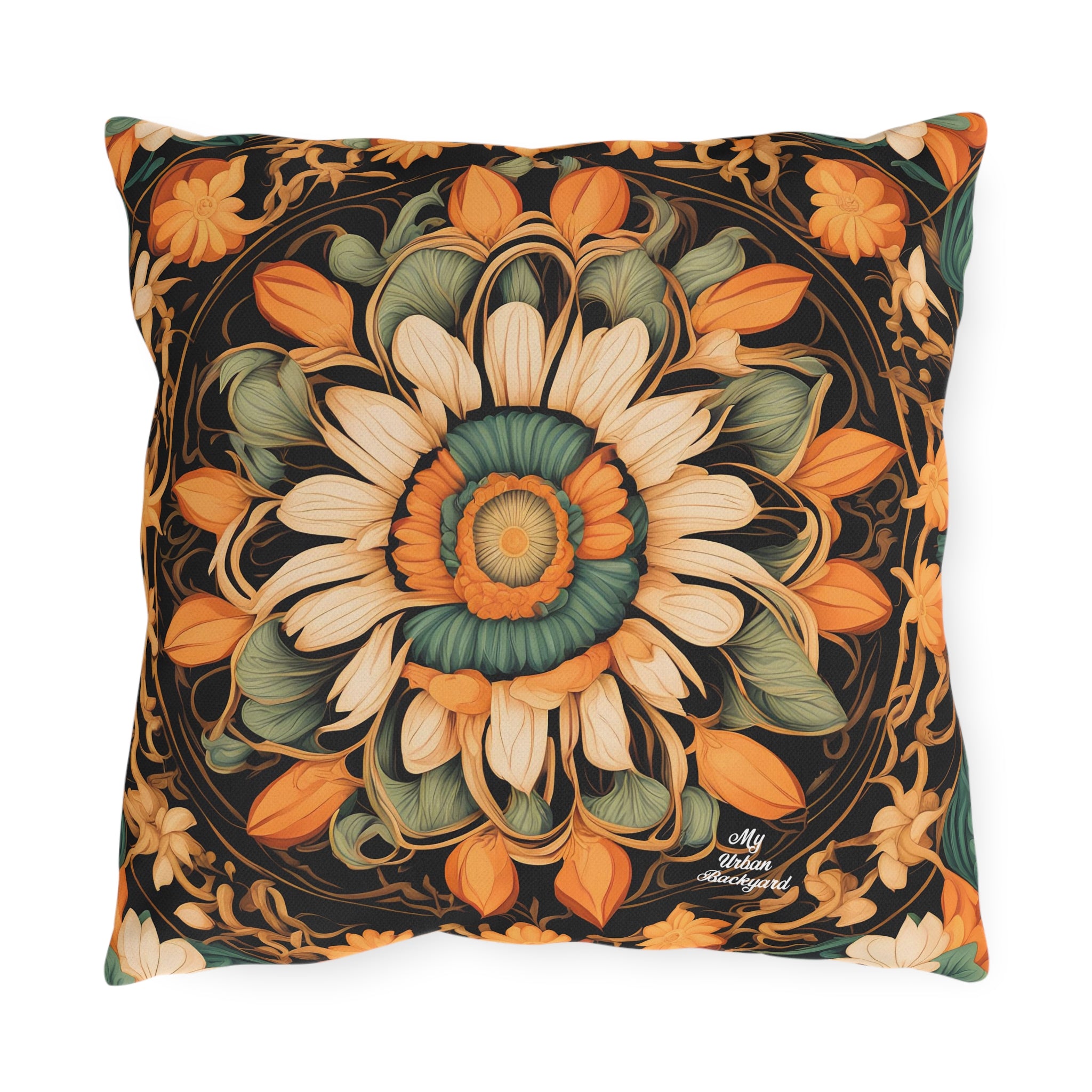 Circle of Petals, Sable accent color, Throw Pillow