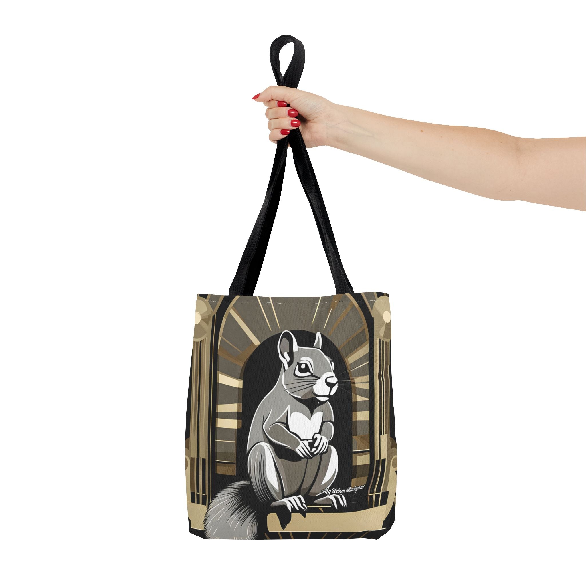 Art Deco Squirrel, Tote Bag with Cotton Handles For Everyday Use, 3 Sizes