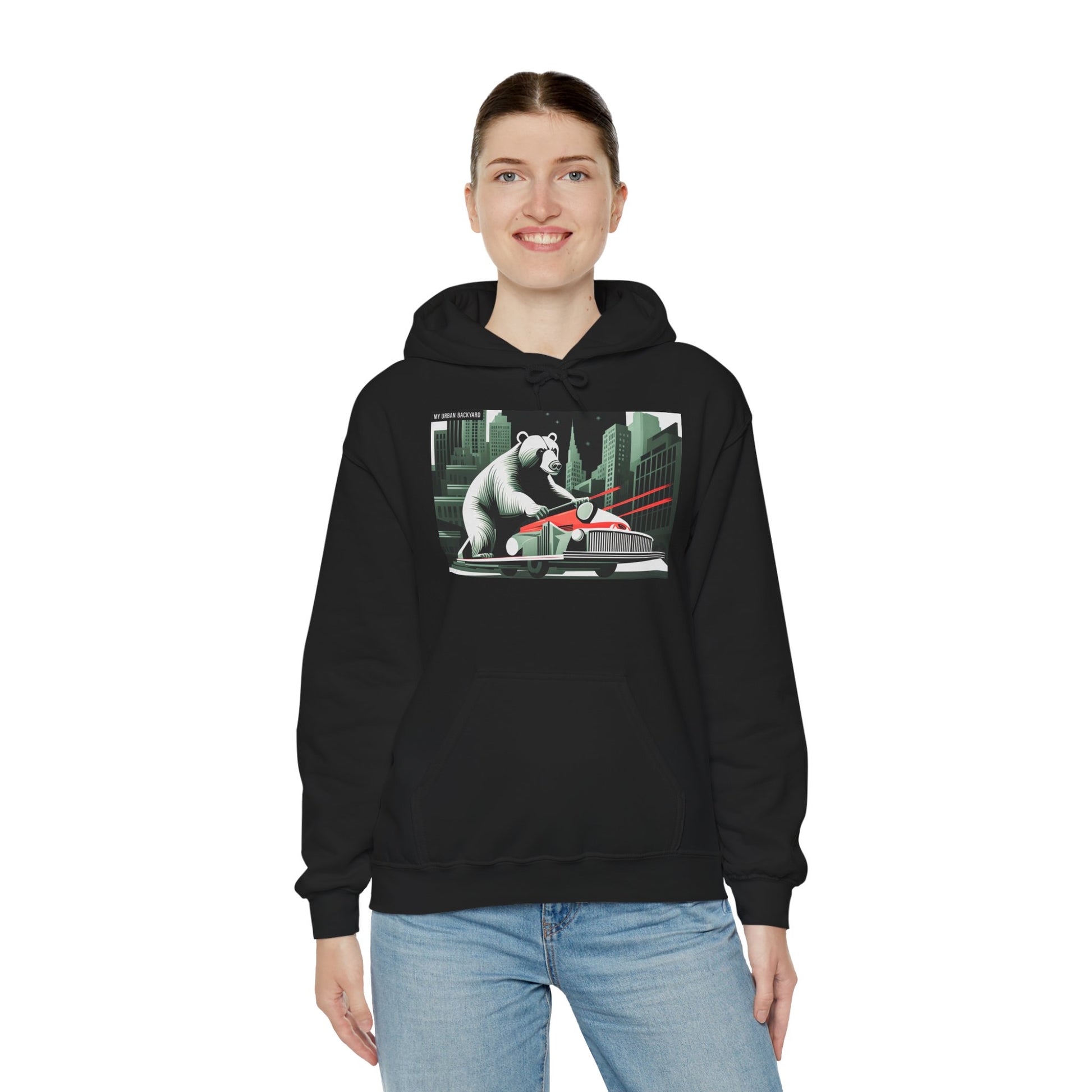 Bear in the City Graphic Hoodie, Cozy Sweatshirt for Animal Lovers, Perfect Gift for Birthdays, Holidays, and Everyday Wear