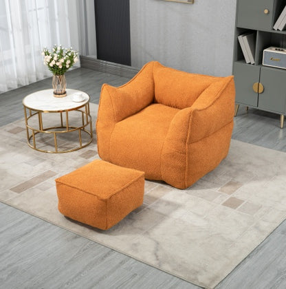 High Back Bean Bag Chair Lazy Sofa With Footstool, Comfortable Lounger, Orange