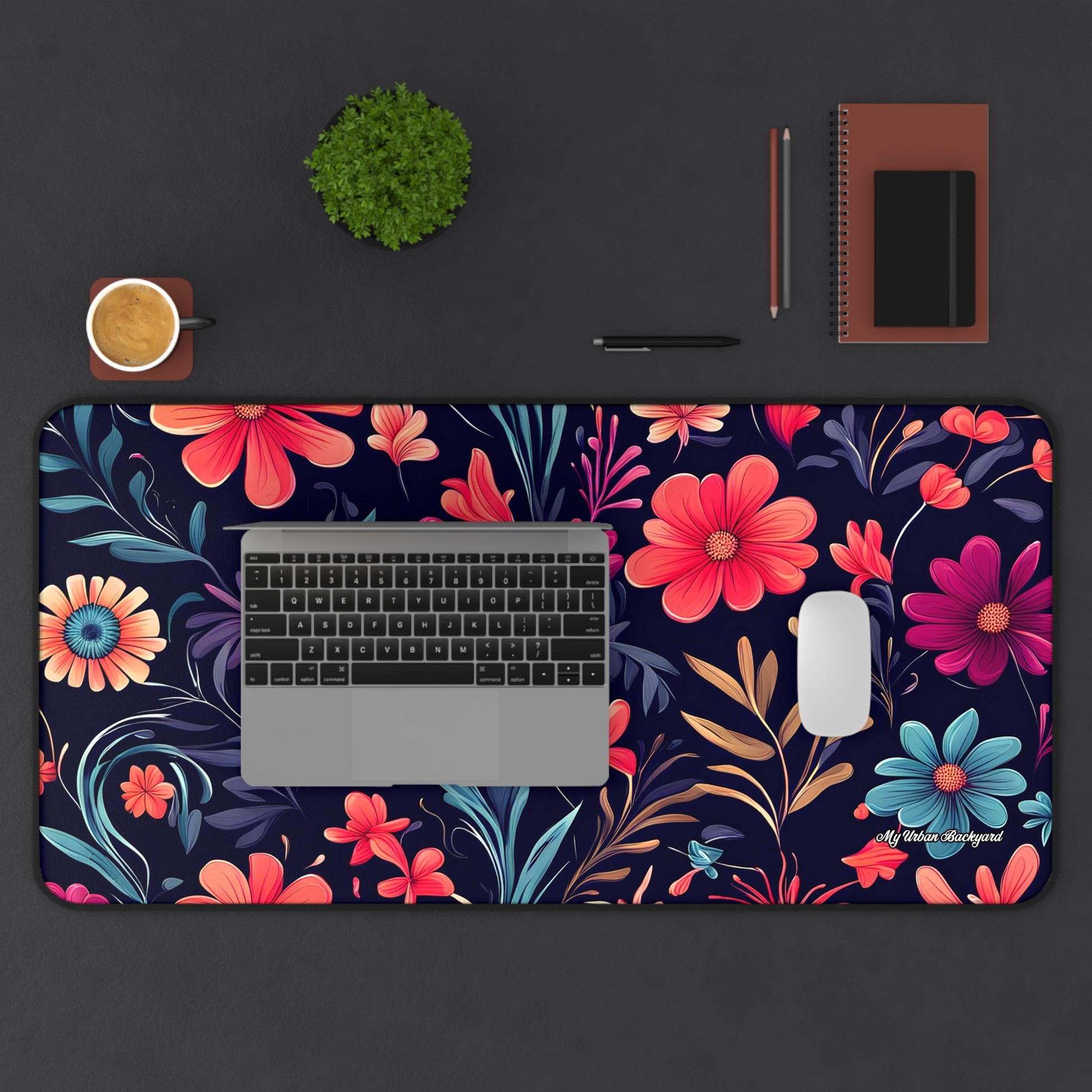 Night Blooming Wildflowers Desk Mat - Vibrant Desk Accessories, Office Decor, Gift for Her, Home Office Mat, 3 Sizes
