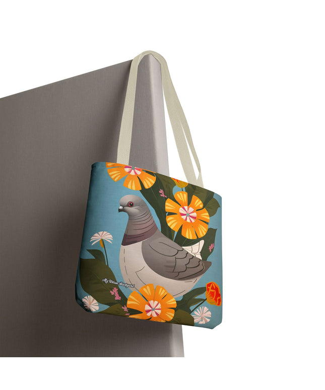 Pigeon and Yellow Flowers Tote Bag with Cotton Handles For Everyday Use, 3 Sizes