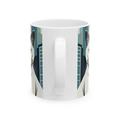 Art Deco Urban Cat Ceramic Mug