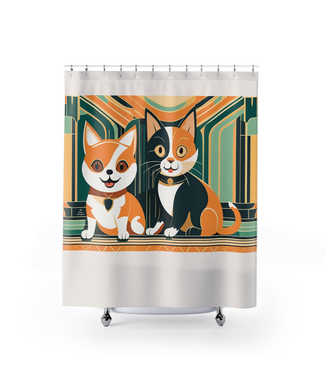 Two Kitties, Shower Curtain, Cream accent color - 71" x 74"
