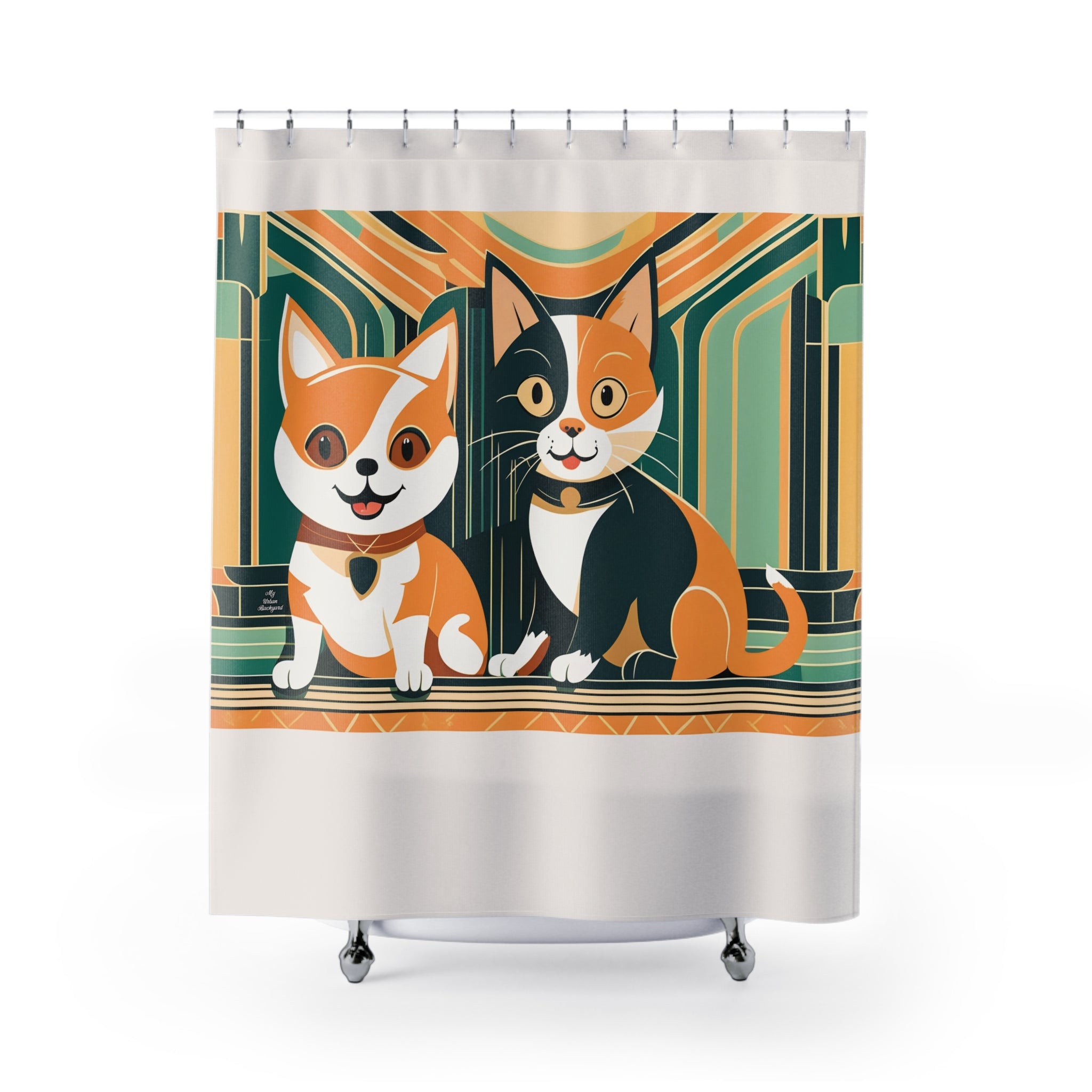 Cream Shower Curtain with Two Kitties - 71" x 74"